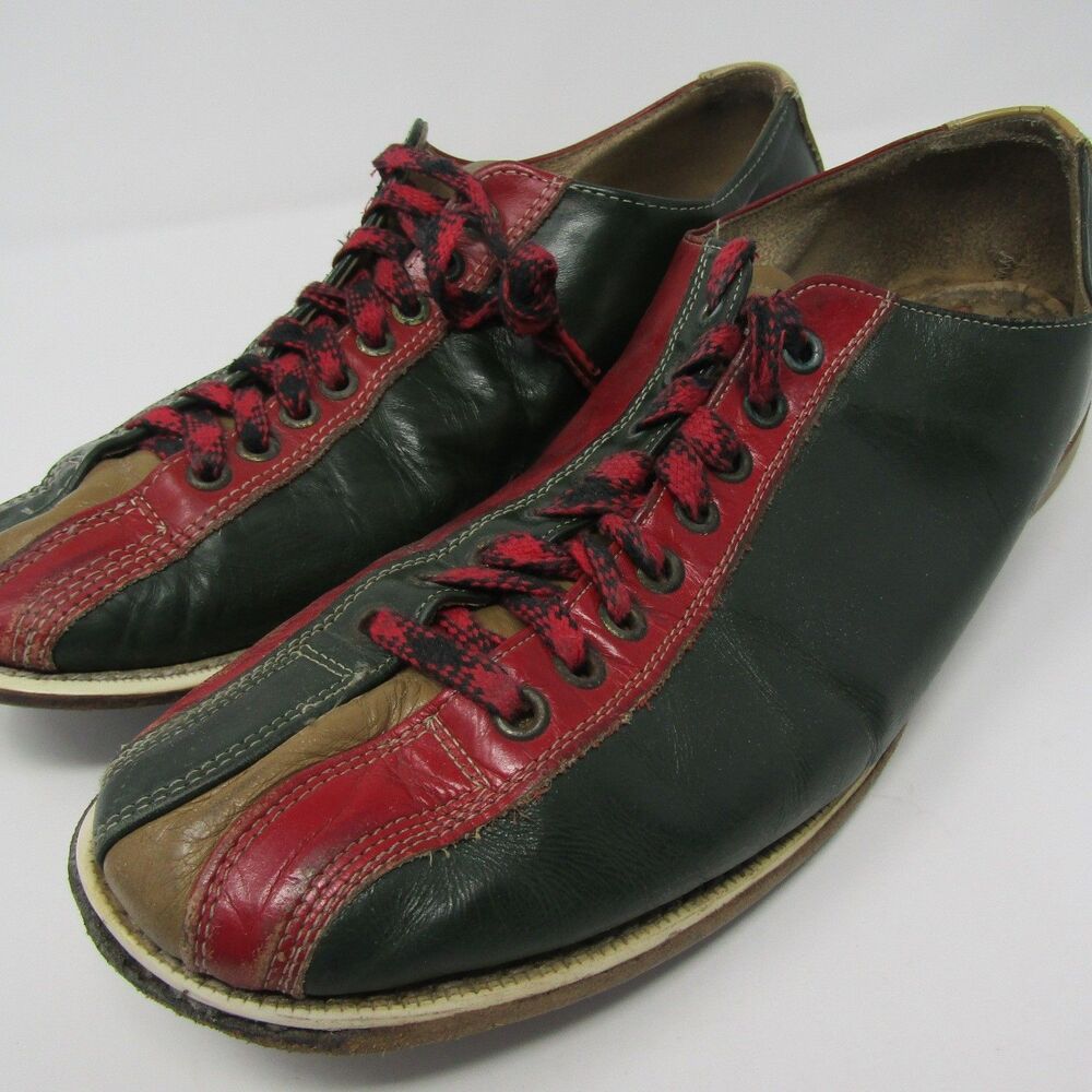 Vintage Brunswick Milwaukee Bowling Shoes Men's Size 10 Red Green Brown Leather